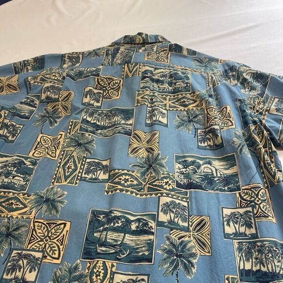 Reyn Spooner VTG Blue Palm Short Sleeve Button Up Shirt Size XL - Picture 7 of 8